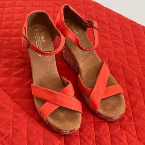 Toms Orange Canvas Cross‑Strap Wedge Sandals